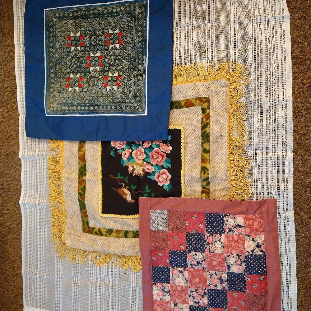 3 Pillow Cases_2Quilts Floral&Star & Singing Birds Completed Cross Stich Throw